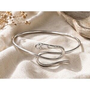 Vintage 1970 Snake Bracelet Silver Tone Serpent Wrap Bangle Minimalist Boho